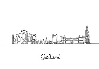 Canvas Print - One line style Scotland city skyline. Simple modern minimalistic style. Single continuous line drawing of Scotland city skyline, Scotland. Famous city scraper and landscape.