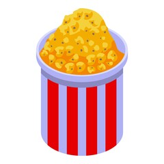 Wall Mural - Cinema popcorn bucket icon. Isometric of cinema popcorn bucket vector icon for web design isolated on white background