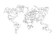 World map with faces of native people continuous line art, not expanded, stroke weight editable.