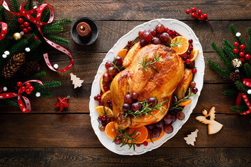 Roasted turkey, festive celebration food for Christmas dinner