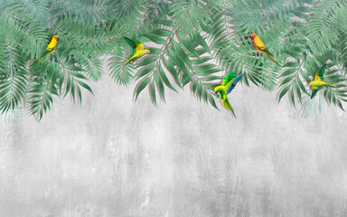 Plakat sztuka ptak mural krzew papużka falista