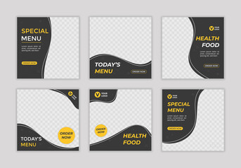 set of editable minimal square banner template. black and yellow background color with shape. suitab