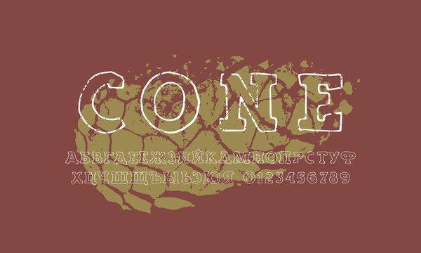 Hollow cyrillic serif font in the style of handmade graphic