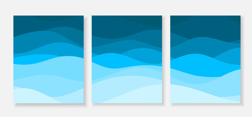 Wall Mural - Blue ocean wave flowing curve banner collection set abstract background vector illustration.