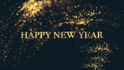 Wall Mural - 4k animation. happy new year greetings video card with shining golden bokeh particles on a backgroun