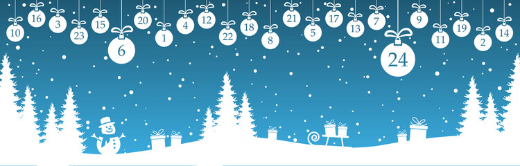 Wall Mural - advent calendar 1 to 24 on christmas baubles