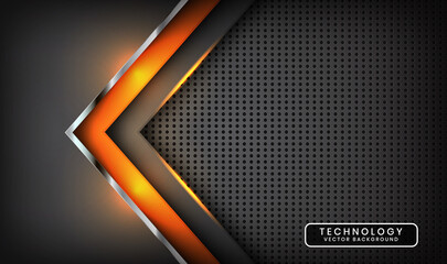 Wall Mural - abstract 3d grey techno background overlap layers on dark space with orange light effect decoration.