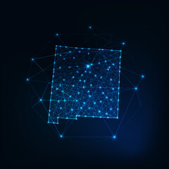 Wall Mural - new mexico state usa map glowing silhouette made of stars lines dots triangles, low poly shapes.