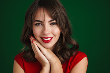 Sticker - Beautiful happy brunette girl smiling and looking at camera