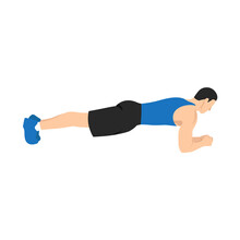 Man Doing Plank. Abdominals Exercise Flat Vector Illustration Isolated On White Background
