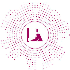 Poster - Purple Student working at laptop icon isolated on white background. Workplace concept. Abstract circle random dots. Vector Illustration.