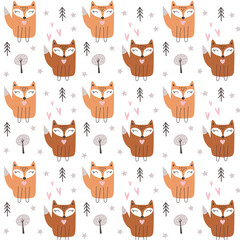 Wall Mural - seamless pattern with christmas fox on white background. . vector