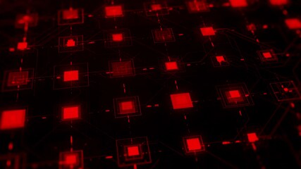 Poster - Processor or microchip and electronic signals on motherboard circuit. Animation. Abstract futuristic electronic circuit board with moving electrical signals.