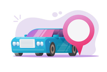 Poster - Cat location position map pin pointer marker vector flat illustration, concept of automobile vehicle parked search or find place, car-sharing service idea, gps navigation destination arrow modern