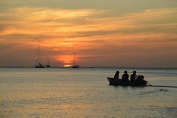 Wall Mural - Sunset over the beaches on the untouced paradise island of Ko Phayam in the Andaman Sea, Thailand