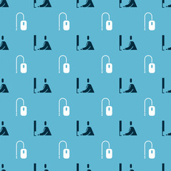 Aufkleber - Set Student working at laptop and Computer mouse on seamless pattern. Vector.