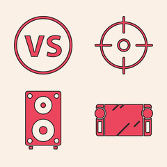 Wall Mural - Set Portable video game console, VS Versus battle, Target sport and Stereo speaker icon. Vector.