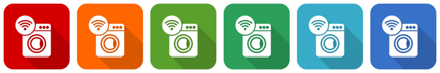 Poster - Washing machine, internet, wifi icon set, flat design vector illustration in 6 colors options for webdesign and mobile applications