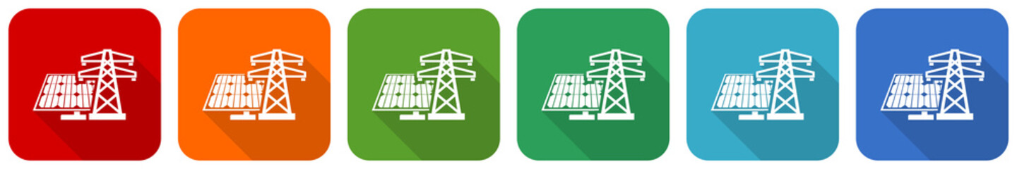 Poster - Solar panel, clean energy, power icon set, flat design vector illustration in 6 colors options for webdesign and mobile applications