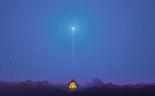Shining Star Landscape Above The Nativity Scene In Bethlehem In The Middle Of The Desert