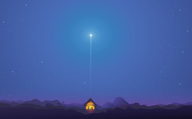 shining star landscape above the nativity scene in bethlehem in the middle of the desert