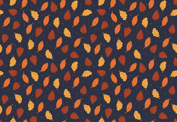 Simple autumn pattern in orange colors on blue