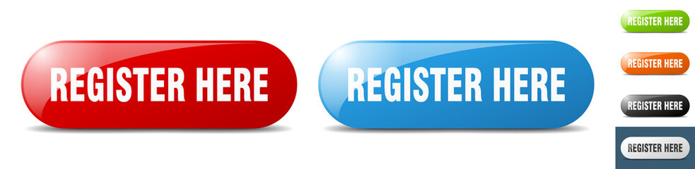 Sticker - register here button. key. sign. push button set