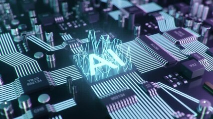 Poster - abstract artificial intelligence on a printed circuit board. technology and engineering concept. neu