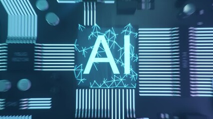 Poster - abstract artificial intelligence on a printed circuit board. technology and engineering concept. neu