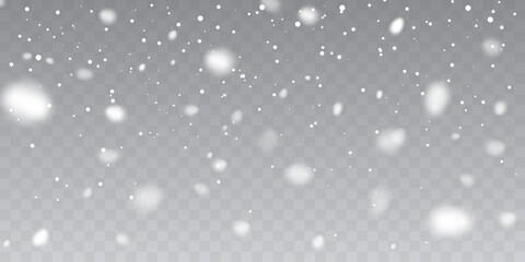 Wall Mural - Christmas snow. Falling snowflakes on transparent background. Snowfall. Vector illustration