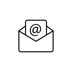 Poster - Open envelope line icon. Email black outline sign. Message black symbol. Vector illustration isolated on white. Business communication concept.