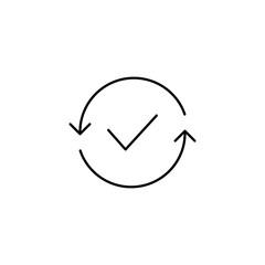 Poster - recycle reuse with check mark icon. circular rotation arrows sign. approve vector illustration isola