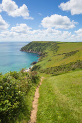 Sticker - Cornwall coast path Lantic Bay Cornwall near Fowey and Polruan in summer