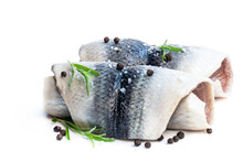 Marinated Herring Rolls With Herbs Isolated On White