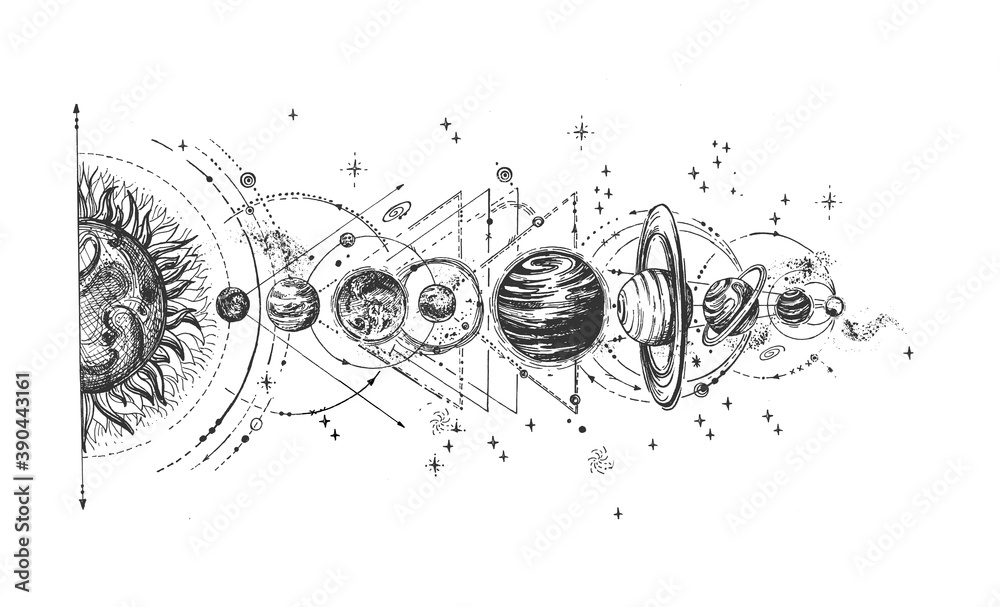 Solar system infographic sketch - obrazy, fototapety, plakaty 