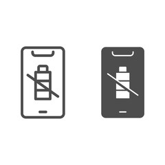 Poster - Empty battery on smartphone line and solid icon, smartphone concept, low battery charge level on phone sign on white background, mobile with energy level icon in outline style. Vector graphics.