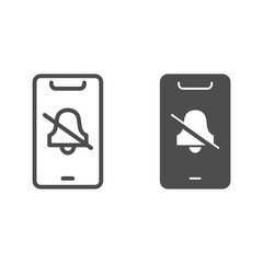 Poster - Silent mode on smartphone line and solid icon, smartphone review concept, no bell on mobile sign on white background, turn off phone ringer icon in outline style for mobile concept. Vector graphics.