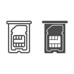 Poster - sim card in tray for smartphone line and solid icon, smartphone concept, microchip for mobile device