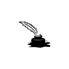 quill icon, Ink bottle and quill pen vector design,
