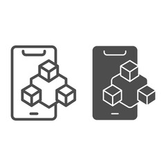 Poster - Smartphone graphics performance line and solid icon, smartphone review concept, mobile screen and three cubes sign on white background, phone graphics icon in outline style. Vector graphics.