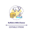 Buffalo milk cheese concept icon. Mozzarella product. Organic farm food with lactose. Dairy industry idea thin line illustration. Vector isolated outline RGB color drawing. Editable stroke