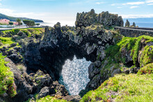 Azores, Island Of Sao Jorge, Beautiful Natural Lava Stone Arch In Velas. (Arco Natural)