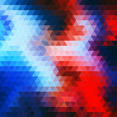 Poster - Abstract background with a geometric texture of triangles. Bright shades of blue and red.