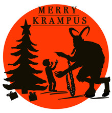 Krampus. Traditional Christmas Devil. Seamless Background Pattern. Vector Illustration. For Cards, Posters, Stickers And Professional Design
