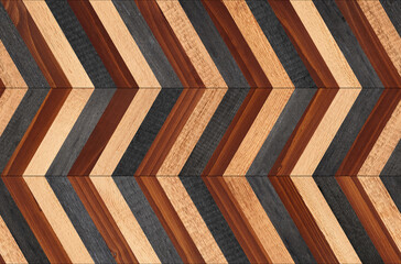 Wooden planks texture. Dark parquet floor with chevron pattern. 