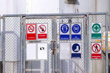 liquid oxygen tank in factory with warning label for safety control flammable,safety industrial conc