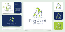 Logo Dog And Cat. Logo Paw,store,color. Logo Design With Business Card.Premium Vector