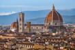 Panoramic View of Florence with Cattedrale di Santa Maria del Fiore (Duomo) and its Huge Dome from Piazzale Michelangelo - Tuscany, Italy.