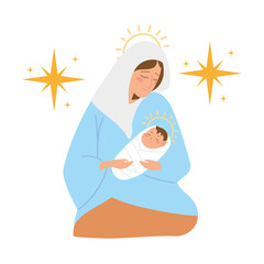 Wall Mural - nativity, manger holy mary carrying baby jesus