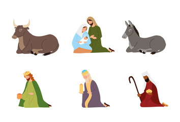 Poster - nativity, manger icons wise kings joseph mary baby and animals